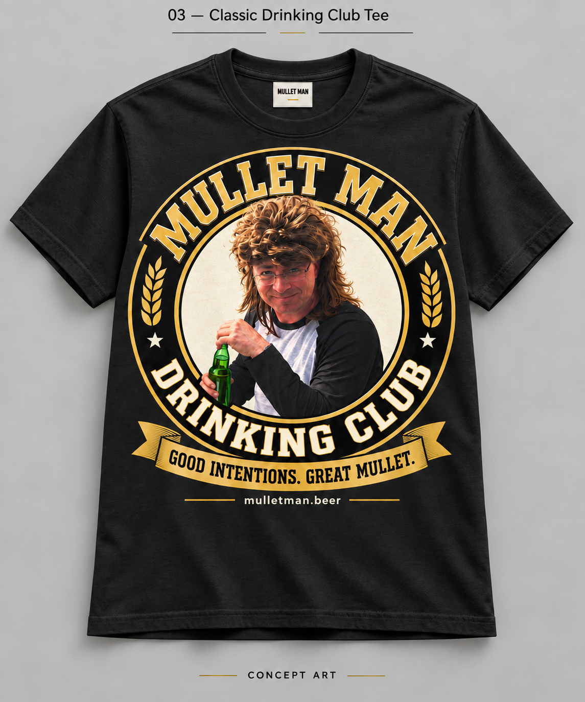 Black Mullet Man club T-shirt concept